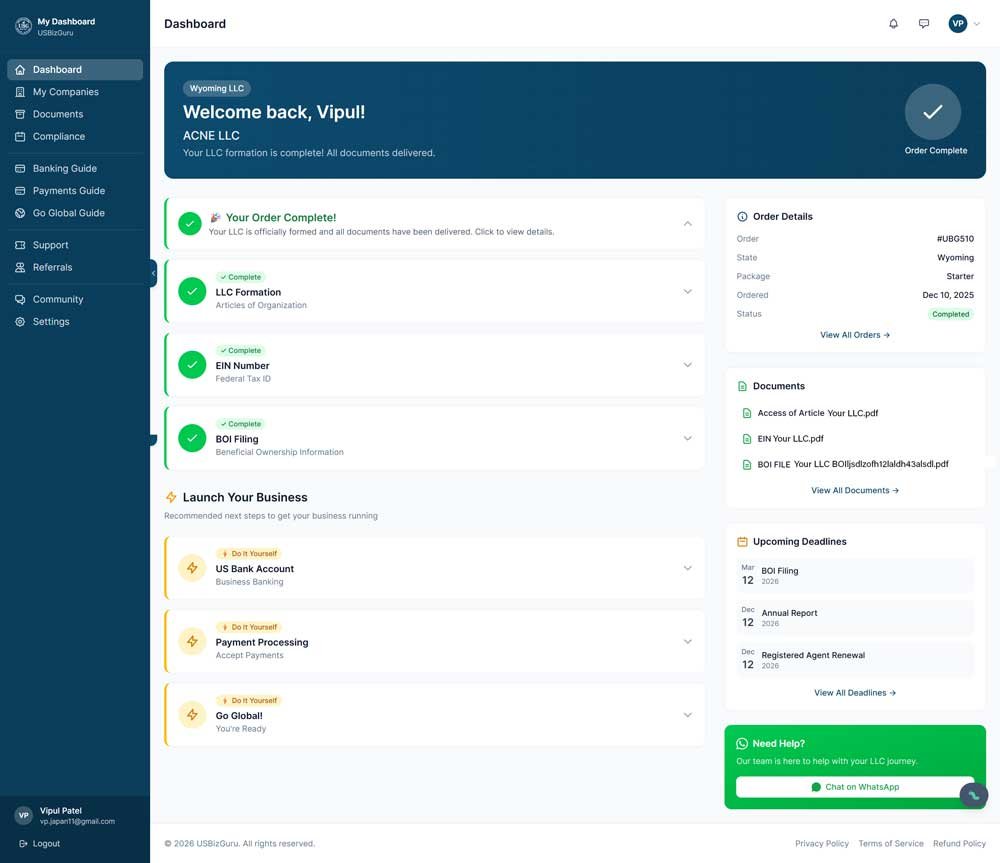 USBizGuru Customer Dashboard