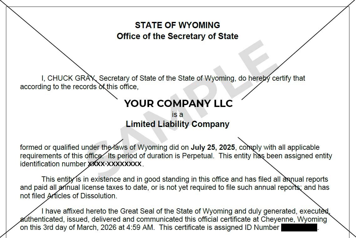 Certificate of Good Standing - Wyoming